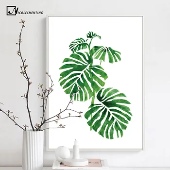 Suluboya Tropikal Bitkiler Yapraklar duvar sanatı tuval Posterler ve Baskılar Minimalist Boyama Duvar Resimleri Yatak Odası Ev Dekor için 3