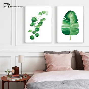 Suluboya Tropikal Bitkiler Yapraklar duvar sanatı tuval Posterler ve Baskılar Minimalist Boyama Duvar Resimleri Yatak Odası Ev Dekor için 5