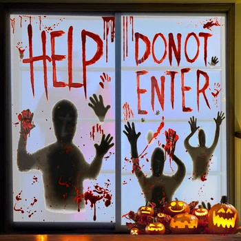 Halloween Pencere Kapı Dekorasyon Pencere Halloween Perili Ev Parti Dekor için Korkunç Kanlı Handprints ile Kapı Posterler Clings