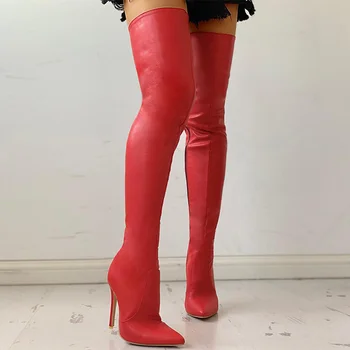 Seksi Yüksek Topuklu Diz Üzerinde Kadın Botları Kadın Uyluk Yüksek Çizmeler Fermuar Ayakkabı 2021 Sonbahar Kış Bayanlar Artı 43 Uzun çizmeler