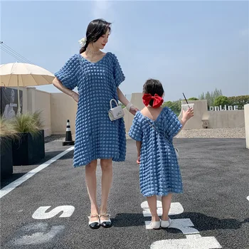 Anne Kızı Eşleştirme Elbiseler Anne Ve Bebek Kız yaz elbisesi koreli çocuk Giyim Moda Anne Ve Kızı Eşit Elbise