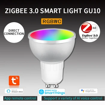 Tuya GU10 Zigbee 3.0 Akıllı Ampul 5W RGBCW LED İşık Lambası Akıllı Yaşam App Uzaktan Ses Kontrolü Alexa Echo İle Çalışmak Artı Google Ev