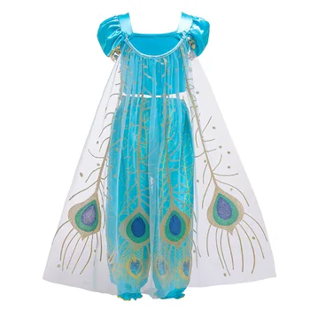 Kızlar Elbise Yasemin Giysiler Kadar Çocuklar Karnaval Parti Kostüm Çocuklar Aladdin Mavi Yeşil Prenses Fantezi Cosplay Cadılar Bayramı Elbiseleri