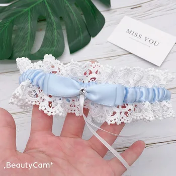 Kadın Kız Prenses Cosplay Düğün Parti Gelinlik Dantel Çiçek Mavi Bacak Yüzük Döngü Çorap Güzel Düğün Garters Yeni 4
