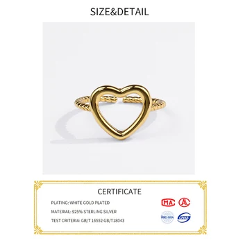 Kadınlar için 925 Ayar Gümüş Yüzük Kalp Şekli Altın Renk Vintage Düğün Moda takı Büyük Ayarlanabilir Antika Yüzük Anillos 4