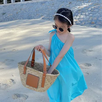 Kızlar Bir Tarafı Sling Elbiseler Yaz Çocuklar Omuzsuz Plaj Prenses Tasarımcı Elbise 3-7 Yıl vestidos Çocuk Tatlı Giysi