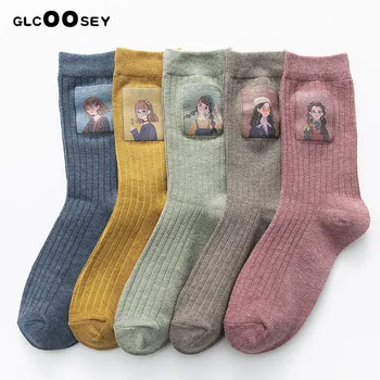 Klasik Harajuku Sevimli Kız komik çoraplar Kadın Japon Skarpetki Yenilik Pamuk Calcetines Mujer Sokken Damgalama Boyama
