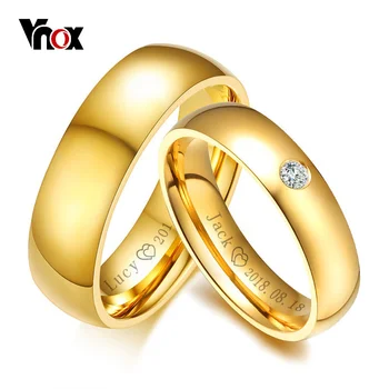 Vnox Klasik alyanslar Kadınlar Erkekler için Altın Renk Paslanmaz Çelik Çift Bant Yıldönümü Kişiselleştirilmiş Adı Severler Hediye 2
