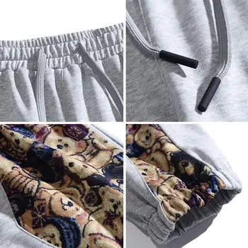 Sweatpants Kadın Harajuku Ayı Baskı Geniş Bacak Pantolon Streetwear Sonbahar Dikiş Erkekler rahat pantolon Kore Moda Gevşek Pantolon
