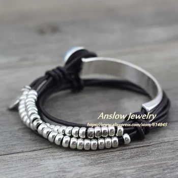 Anslow Yeni Tasarım moda takı Yaz Tarzı Reçine Gümüş kaplama Boncuk Deri Bilezik Kadınlar Için sevgililer Günü LOW0501LB 1