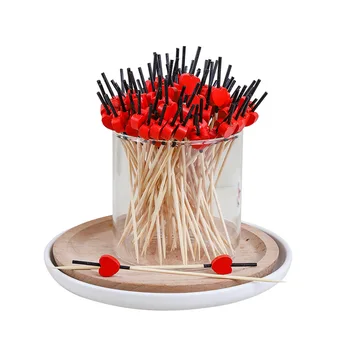100 adet Kırmızı Boncuk Siyah Kafa Aşk bambu çubuk Tek Kullanımlık Ev Meyve Sopa Suşi Kokteyl Sopa Aperatif Sopa 1