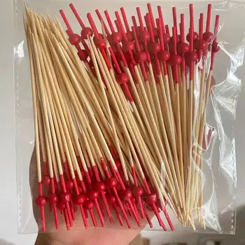 100 adet Kırmızı Boncuk Siyah Kafa Aşk bambu çubuk Tek Kullanımlık Ev Meyve Sopa Suşi Kokteyl Sopa Aperatif Sopa 3