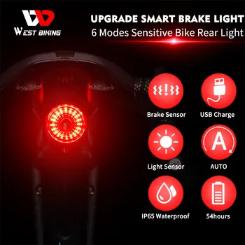 Akıllı bisiklet el feneri MTB yol bisikleti arka ışık otomatik başlatma / durdurma fren algılama IPX6 su geçirmez LED şarj bisiklet arka lambası