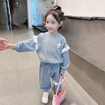 Kızların İki Parçalı Elbise çocuk spor elbise Bebek Kazak Pantolon Moda çocuk Giyim 2022 İlkbahar ve Sonbahar Yeni