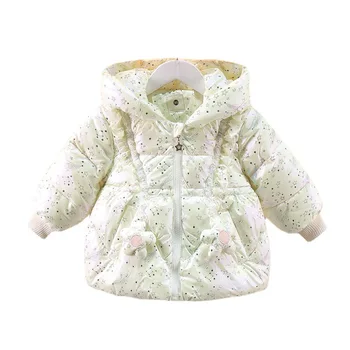 2022 Çocuk Kışlık Mont Bebek Kız Aşağı Pamuk kapitone ceket Kalınlaşmış Çocuk Açık Sıcak Peluş Çiçek Prenses Giyim