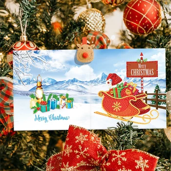 HUACAN Elmas Boyama Noel Kartları Nakış Özel Şekilli Noel Baba Tebrik Kartpostallar Mozaik Karikatür El Yapımı Hediye