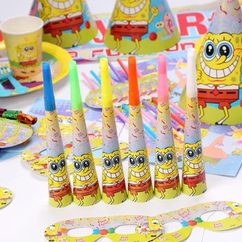 Sünger Bob SquarePants Parti Malzemeleri Sarı Karikatür Tema Çocuklar Doğum Günü Dekorasyon Zemin Afiş Balonlar Masa Örtüsü Sofra