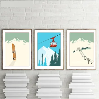Soyut Retro Sanat Kış Sporları Dekorasyon Posteri Kayak Sanat Baskı tuval Boyama Resim Duvar Sanatı Kayak Ev Dekor Özel Hiçbir Çerçeve 2