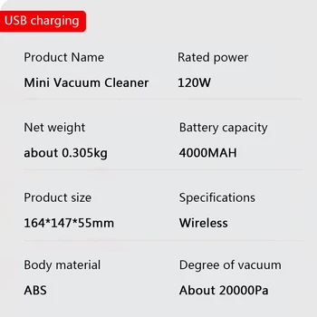 120W USB Şarj Elektrikli Süpürge Mini Kablosuz Elektrikli Süpürge Çift amaçlı Elektrikli Süpürge El Taşınabilir Ev ve Araba Çift Kullanımlı 2