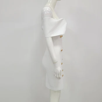 Yüksek Kalite Ünlü Beyaz Kapalı Omuz Botton Rayon Bandaj Elbise Kulübü Parti Elbise Vestidos