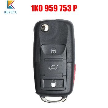 Keyecu Katlanır Uzaktan Anahtar 3+1 Düğme 315 MHz ile ID48 Çip Volkswagen VW Jetta GTI için 1K0 959 753 P, FCC ID: NBG92596263