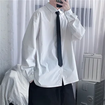 EBAIHUI Erkek Gömlek Katı Kore Tiki Tarzı Uzun Kollu Moda Gevşek Çift Bluz Casual Resmi Japon Jk Üniforma Şık Gömlek