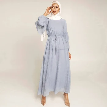 Artı Boyutu Elbiseler Zarif Moda Uzun Elbise O Boyun Tam Kollu Müslüman Orta Doğu Bahar Giysileri