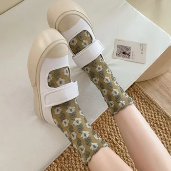 2 Çift Yeşil Tarzı Baskı Pamuk Çorap Kadın Sevimli Kış Uzun Bisiklet Çorap Harajuku Streetwear Kız Kaykay bacak ısıtıcıları kapak