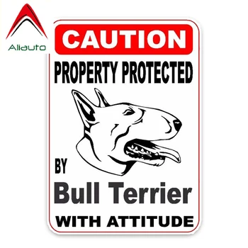Aliauto Yüksek Kaliteli Uyarı Araba Sticker Mülkiyet Tarafından Korunan Bull Terrier Köpek Su Geçirmez Yansıtıcı Çıkartmalar PVC,14cm*10cm