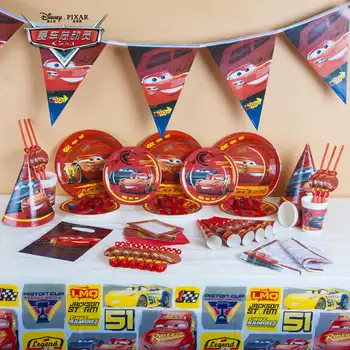 Disney Arabalar Tema Plastik Masa Örtüsü Yıldırım McQueen Kağıt Bardak Tabak Bebek Duş Çocuk Doğum Günü Aile Partisi Dekorasyon Kaynağı