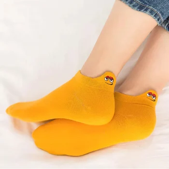 Kawaii İşlemeli İfade Şeker Renk Kadın Çorap Mutlu Moda Kız Ayak Bileği komik çoraplar Kadın Pamuk Yaz 1 Çift
