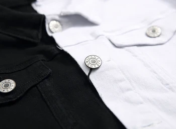 Siyah Beyaz Patchwork Denim Ceket Erkekler Uzun Kollu Düğme Aşağı Kot Gömlek Erkek Giysileri Kot Ceket Eğlence Kovboy Giyim