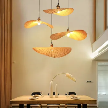 Modern El Yapımı Bambu Dokuma kolye lamba Asya Restoran Otel deco ışık oturma odası asılı lamba bambu kolye ışıkları 4