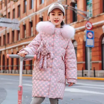 2022 Kış Sıcak Ceketler Kızlar için Moda Kürk Kapşonlu Çocuk Kız Dış Giyim Çocuklar Pamuk Kaplı Parkas Snowsuit 8 10 12 14 yıl