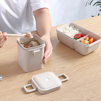 Buğday samanı yemek kabı çocuklar için plastik gıda saklama kabı aperatifler kutusu japon tarzı bento kutusu sofra çorba bardağı 0