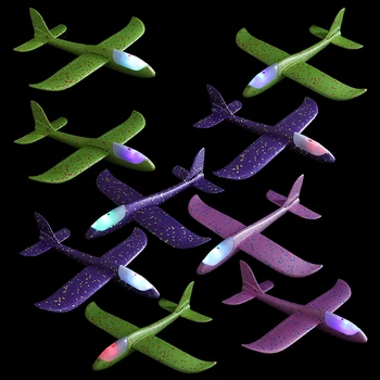 48cm Uçak El Atmak Planör Köpük Uçak led ışık-up Aydınlık Oyuncaklar Çocuklar için DIY Uçak Modeli Çocuk Boys Hediye