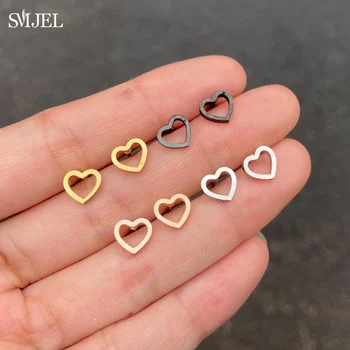 SMJEL İçi Boş Kore Tatlı Aşk Kalp düğme küpe Siyah Küçük Kalp Küpe Kız Arkadaşı Hediye Sevimli Takı Boucles d'oreilles 2021