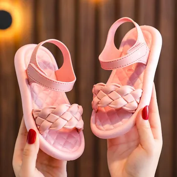 Yaz Kızlar Sandalet 2021 Yeni Moda Prenses Ayakkabı Yumuşak Alt Sandalet Burnu açık kaymaz Sandalet Düz Renk Plaj Sandalet