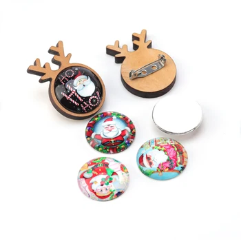 20 adet / grup Noel Giyim Cam Yuvarlak Cabochon Noel Baba Noel Ağacı Elk Desen Şeffaf Kristal Takılar Takı Yapımı için 4