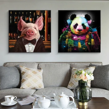Sevimli Beyefendi Domuz Panda Posterler ve Baskılar Tuval üzerine Boyama Hayvanlar Kreş Duvar Sanatı Resimleri Çocuk Odası Ev Dekor için 2