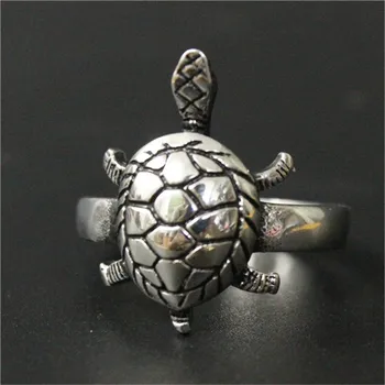 1 adet Yeni Varış Unisex Sevimli Kaplumbağa Yüzük 316L Paslanmaz Çelik Punk Takı Altın Gümüş Renk Hayvan Kaplumbağa Yüzük 4