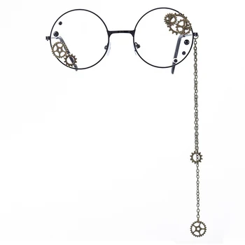 Yuvarlak Steampunk Gözlük Vintage Gotik Lolita Dişliler Zincir Dekoratif kadın Gözlük Çerçeve Reçete Gözlük Erkekler