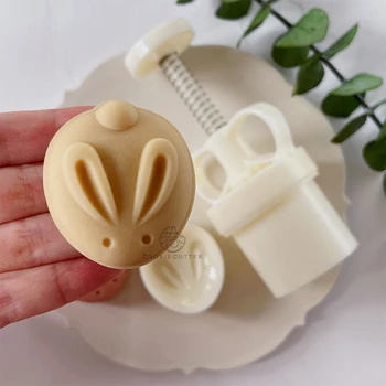 50g Mooncake Varil Kalıp Damga ile sonbahar Ortası Festivali 3D Tavşan Şekli Pullar El baskı kalıp Pistonlar Pasta Araçları Pişirme Araçları 1