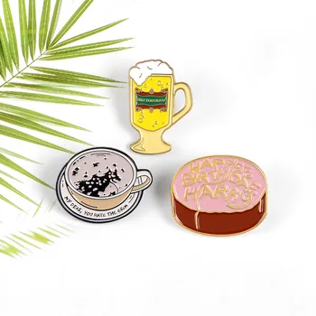 Parti Emaye Pin Sarı Bira bardağı lezzetli Kek Burger Ekmek Çay Kahve Moda Karikatür Gıda Broş Alaşım Takı Hediye