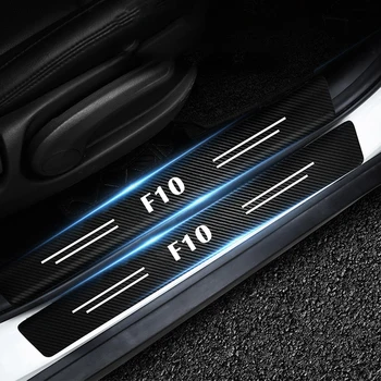 4 Adet Araba Çıkartmaları Karbon Fiber Çıkartması Kapı eşiği tıkama plakası Kapakları Araba Eşik Dekor Trim İçin BMW F10 Logo Oto Aksesuarları