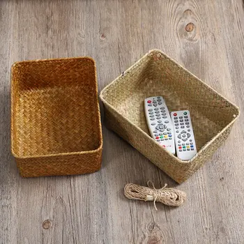 LuanQI El Yapımı Hasır Dokuma Sepet Depolama Kutuları Dikdörtgen Meyve Ekmek Sepeti Hasır Kozmetik Organizatör Piknik Sepetleri