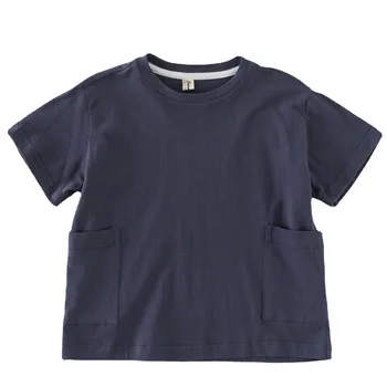 2022 Yaz Yeni Çocuk kısa kollu tişört Yumuşak Pamuklu Bebek Sevimli Cep T Shirt Erkek Kız Rahat bol tişört Çocuk Tee