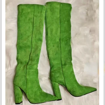 Lilyptuart Diz Çizmeler Üzerinde Kadın Kış 2022 Ayakkabı Moda Pilili Bej Topuk Çizmeler Uzun Kadın Ayakkabı, Boyutu 45, Tekneler