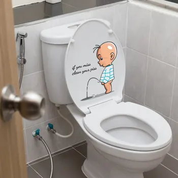 OIMG Komik Tuvalet Uyarı Çıkartmaları Çocuk İşeme Tuvalet Kapağı Dekorasyon Yaratıcı Kendinden yapışkanlı Çıkarılabilir Duvar Tuvalet Çıkartmaları 1