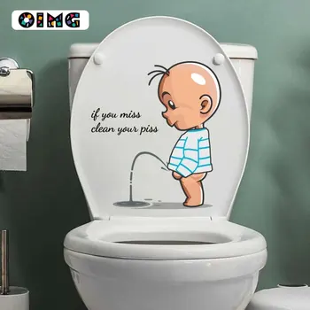 OIMG Komik Tuvalet Uyarı Çıkartmaları Çocuk İşeme Tuvalet Kapağı Dekorasyon Yaratıcı Kendinden yapışkanlı Çıkarılabilir Duvar Tuvalet Çıkartmaları 2